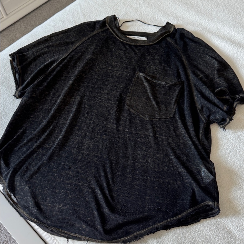 We The Free black sheer oversized with pocket top Sz S